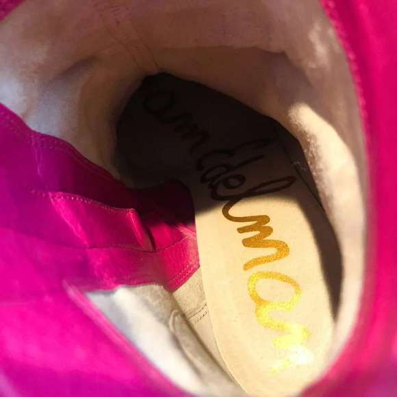 Sam Edelman Colorful Bold Hot Pink Suede Pointed Toe Ankle Booties Women's 6 - Picture 10 of 11